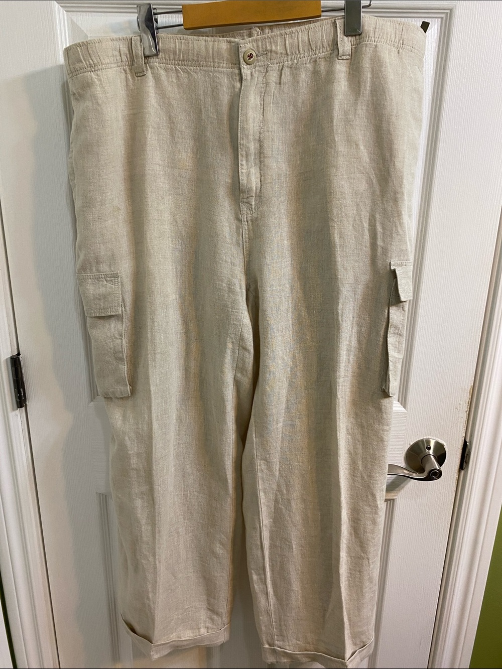 TOMMY BAHAMA RELAX LINEN Tan CARGO LOOSE FIT PANTS Men’s XL Resort Wedding